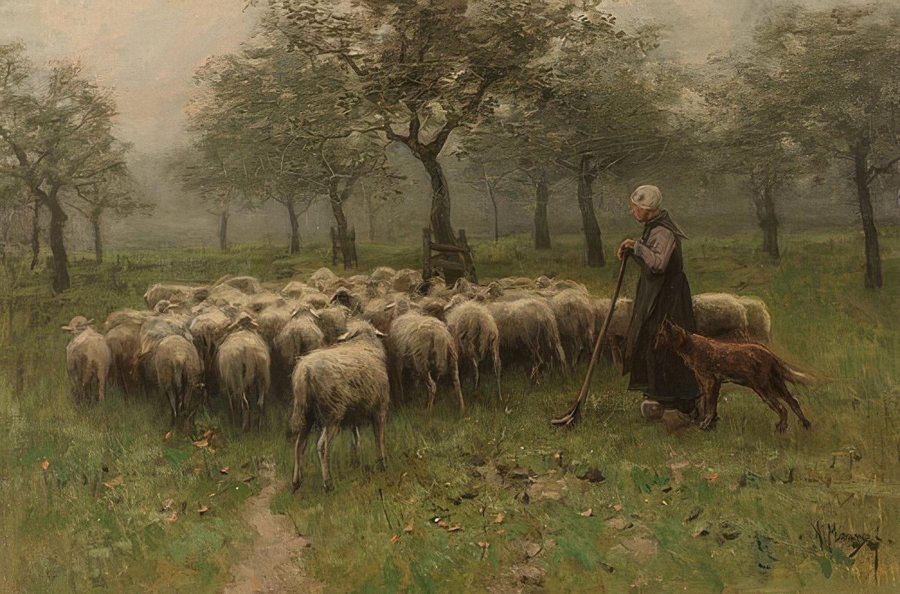 Schäferin mit einer Schafherde von Anton Mauve