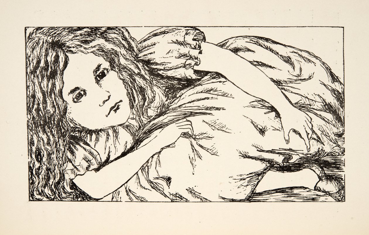 Alice im Haus des Weißen Kaninchens, Illustration aus Alice unter der Erde, veröffentlicht 1886 von Charles Lutwidge Dodgson