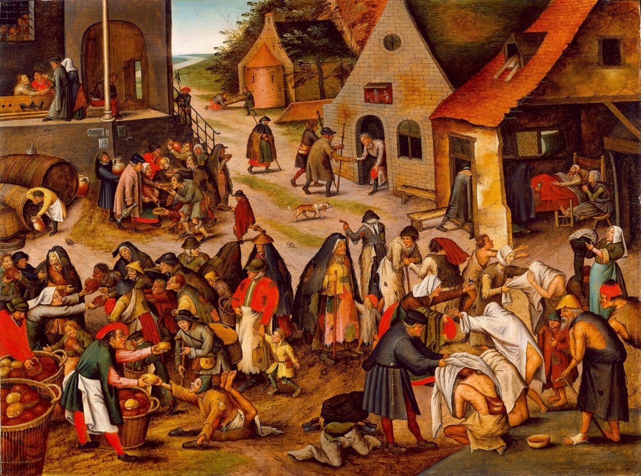 Die sieben Werke der Barmherzigkeit, zwischen 1616 und 1638 von Pieter Brueghel the Younger
