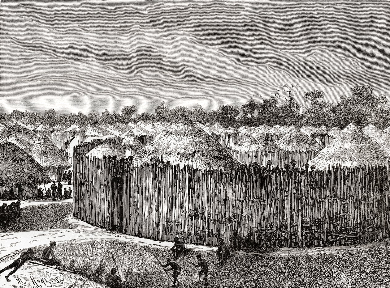 Ein Dorf in Zentralafrika im 19. Jahrhundert, aus 