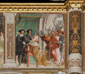 Zentrales Schiff, sechster südlicher Spann, Christus vor Kaiphas, Altobello Melone