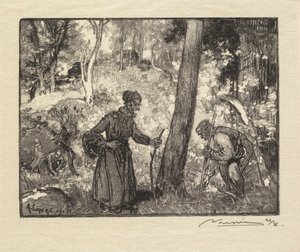 Wald von Fontainebleau: Pilzsammler am Rocher Bernard, 1890