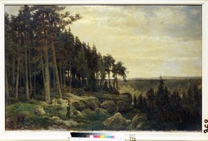 Ein Holzfäller und ein Jäger in einer Waldlandschaft