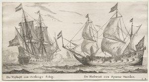 Verschiedene Schiffe und Ansichten von Amsterdam (Verscheffde Schepen en Gesichten van Amstelredam), Teil II: Die Freiheit, ein Kriegsschiff. Der Wolfshund, ein spanisches Schiff