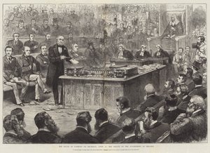 Das Unterhaus am Donnerstag, 8. April, die Debatte über die Regierung Irlands (Gravur)