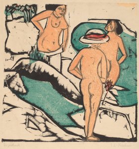 Frauen baden zwischen weißen Steinen, 1912