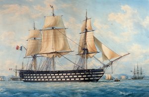 Das Schiff Montebello, von François Roux, Aquarell, Frankreich