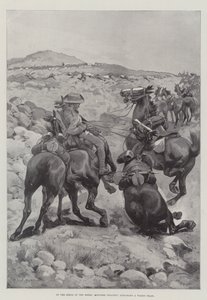 Auf den Fersen der Buren, berittene Infanterie greift einen Wagenzug an