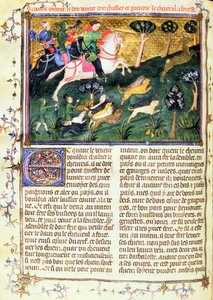 Verfolgung eines Rehbocks, aus Livre de la Chasse, Originaltext geschrieben von Gaston III, Comte de Foix Phebus le Chasseur (1331-91) Avignon, 1387-89