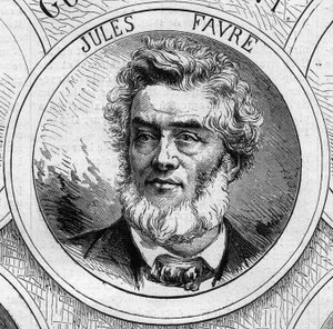 Krieg von 1870 - Regierung der Nationalen Verteidigung: Porträt von Jules Favre (1809-1880), Mitglied der provisorischen Regierung von 1870. Gravur in „Le Monde Illustré“ Nr. 706 vom 22. Oktober