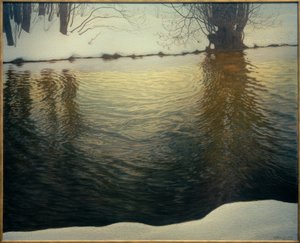 Winterabend am Flussufer