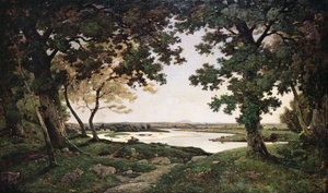 Waldlandschaft mit sandigem Fluss, 1882