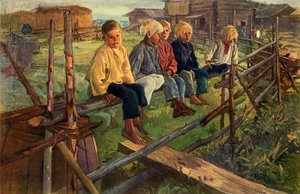 Kinder auf einem Zaun, Spatzen, 1883, 1965