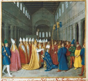 Die Krönung Karls des Großen, um 1460 (Miniatur)