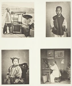 Ein Hong-Kong-Sänftenträger, ein chinesischer Schuljunge, ein chinesisches Mädchen, ein Hong-Kong-Künstler, ca. 1868
