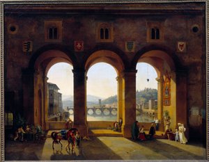 Ansicht von Florenz Ponte Vecchio. Gemälde von Theodore Turpin De Crisse (1782-1859)