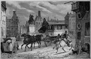 Die Omnibusse von Paris im 19. Jahrhundert: das Dreirad - Gravur von 1892