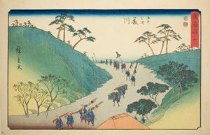 Fujikawa—Nr. 38, aus der Serie "Dreiundfünfzig Stationen des Tokaido (Tokaido gojusan tsugi)", auch bekannt als der Reisho Tokaido