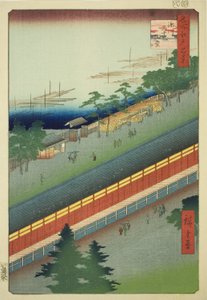 Die Halle der Dreiunddreißig Buchten in Fukagawa, aus der Serie „Hundert berühmte Ansichten von Edo“