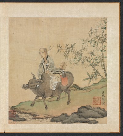 Gemälde nach alten Meistern: Laozi reitet auf einem Ochsen, 1598-1652 von Chen Hongshou