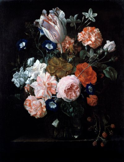 Eine Tulpe, Nelken und Prunkwinde in einer Glasvase, 17. Jahrhundert von Nicolaes van Veerendael