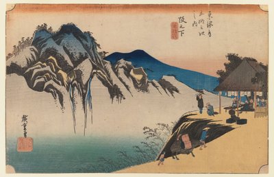 Sakanoshita: der Pinselwegwerfende Gipfel, Platte 49 der ersten Tokaido-Serie, ca. 1834 von Utagawa Hiroshige